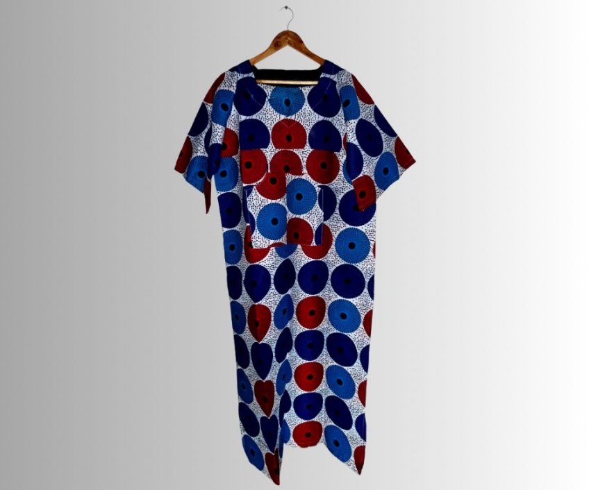 Robe Wax Géométrique Bleu & Rouge